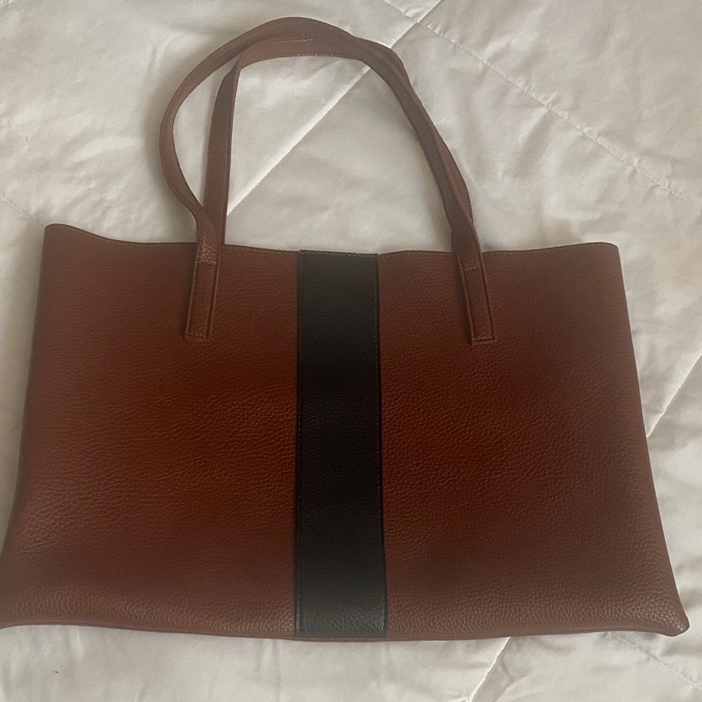 Vince Camuto Brown and Black Leather Tote Bag